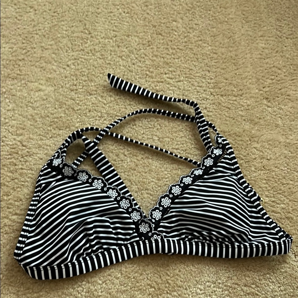 Black and White Striped Bikini Top